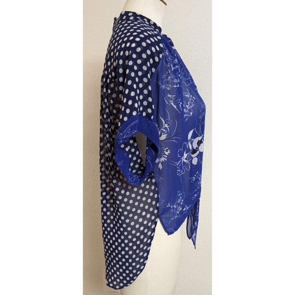 Anthropologie LEIFNOTES "Times Two" Polka Dot Floral Tie Front Blouse Size 8 - Picture 6 of 10